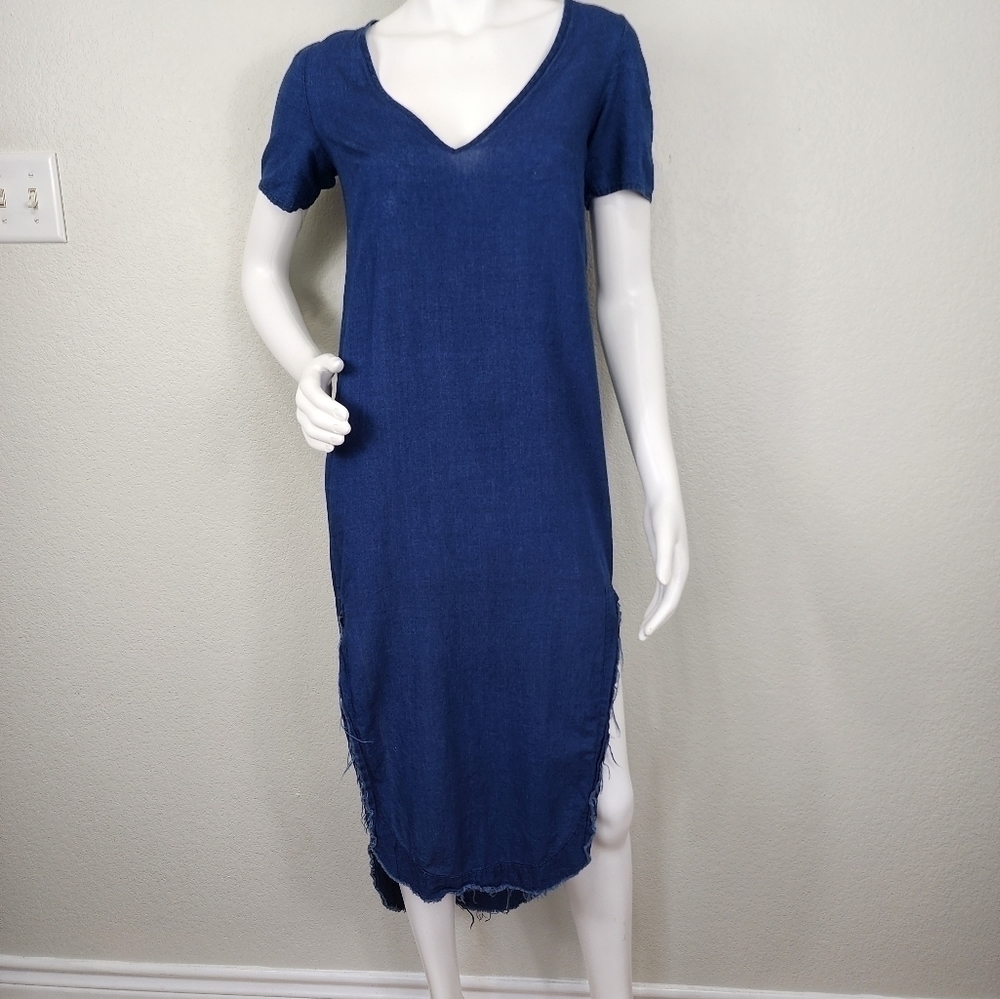 Zara Trafaluc Blue Denim Shirt Sleeve Dress Size XS - Picture 2 of 14